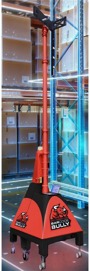 Rendered view of Barcode Bully in a warehouse aisle